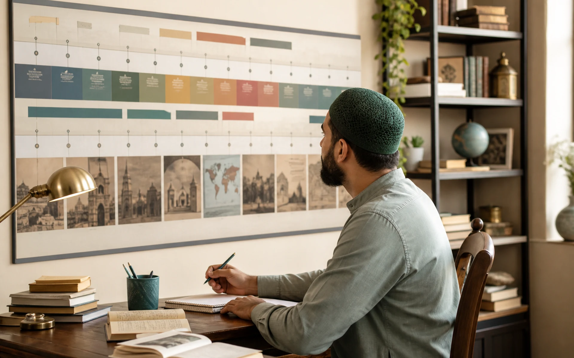 Editorial photograph of Islamic History study with structured era-focused learning materials.