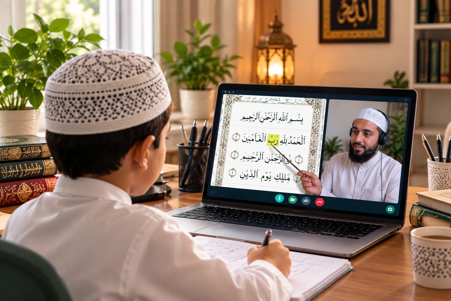 Student learning Quran online one-to-one with a teacher